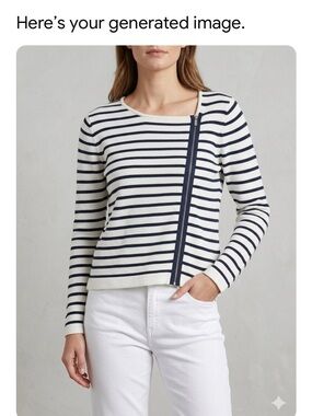 KIER + J Nautical Navy & White Striped Cotton Knit Sweater